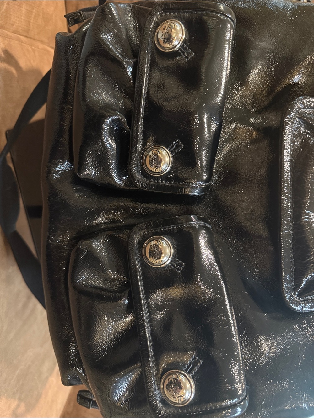 Coach Poppy Black Patent Shoulder Bag with Silver Hardware - Picture 8 of 8